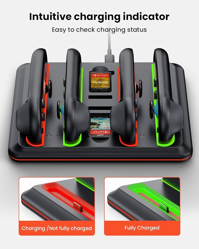 Controller Charger Dock for Nintendo Switch-2: GEEKERA 4 in 1 Portable Dual-Direction Magnetic Charger Staion for JoyCon 2 (2025) Accessories with RGB Light Fast Charging Dock for Party Game Gift - Image 4