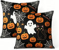 Halloween Throw Pillow Covers, Ghost Pumpkin Spider Web Black Cat Design, Linen, 18x18 Inch, Set of 2 by Unknown