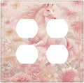 Decorative Switch Plate Covers Fantastical Pink Horse and Flowers 2-Gang Duplex Light Switch Covers Gfci Wall Plate Electrical Receptacle Switchplate Plug Faceplate for Bedroom Decor by JOOJIAO