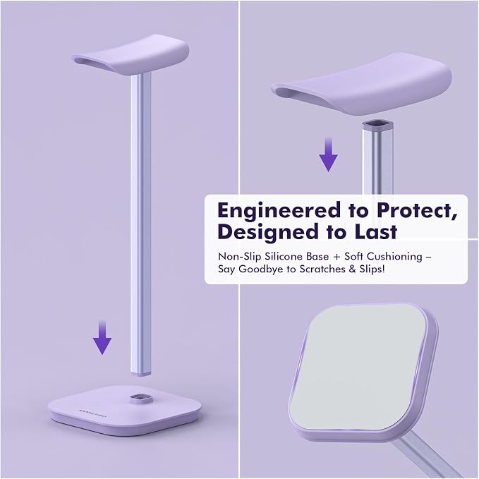 Headphone Stand, Desktop Headset Holder (Purple) Heavy Base Desk Earphone Stand Aluminum Gaming Headset Hanger Rack for AirPods Max, AirPods, AirPods Pro, Beats, Bose - Image 5