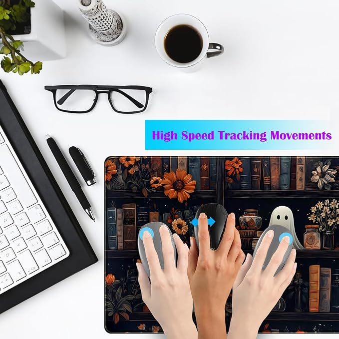 Cute Ghost Desk Mat Dark Vintage Large Mouse Pad Gaming Black Mouse Pad XXL Large Gaming Mousepad Desk Mat for Desktop Office Computer Laptop Keyboard and Mouse Mat - 31.5 X 15.7 in Desktop Protector - Image 4