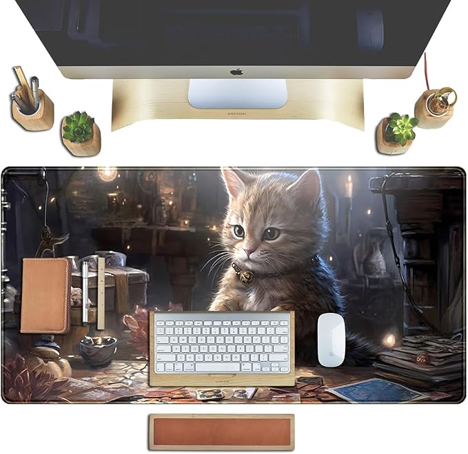 Lotus Cat XL Extended Large Gaming Mouse Pad - Black Magic Mystical Zone Gaming Desk Mat - Computer Laptop Keyboard and Mouse Mat Desktop Protector - 31.5 x 15.8 in - Image 5