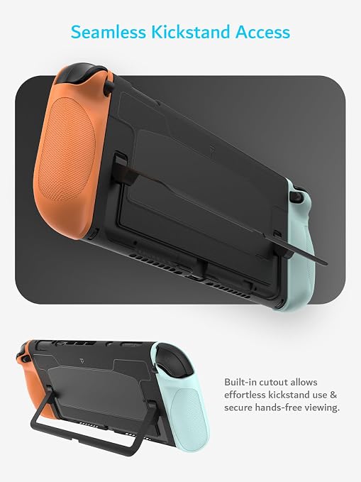 TUDIA Snap-On Case Compatible with Nintendo Switch 2 (2025) - [Kickstand Access] Dockable Slim Scratch-Resistant Console PC Cover with Enhanced Shockproof TPU Handheld Grip (Red/Blue, Black Back) - Image 4
