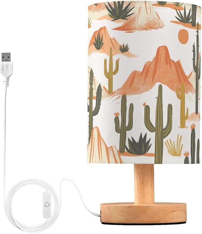 Bedside Table Lamp Western Desert Cactus Mountains Nightstand Lamp with Wood Desk Lamps for Bedroom Living Room Nursery Office Home Decor by Oarencol