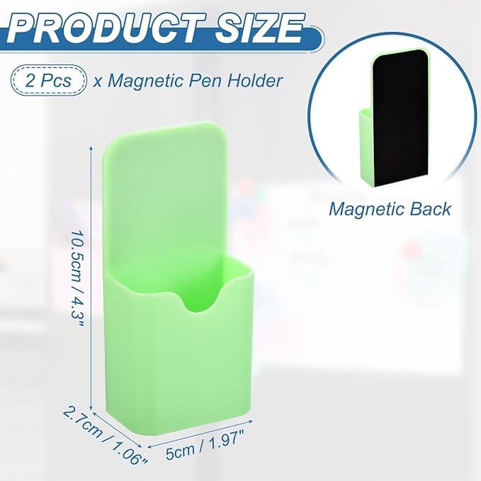 PATIKIL 2pcs Magnetic Pen Marker Holders, 50x27mm Dry Erase Marker Pencil Holder Cup Organizer for Classroom Home Office Refrigerator Whiteboard Locker, Green, 4x2x1 - Image 2