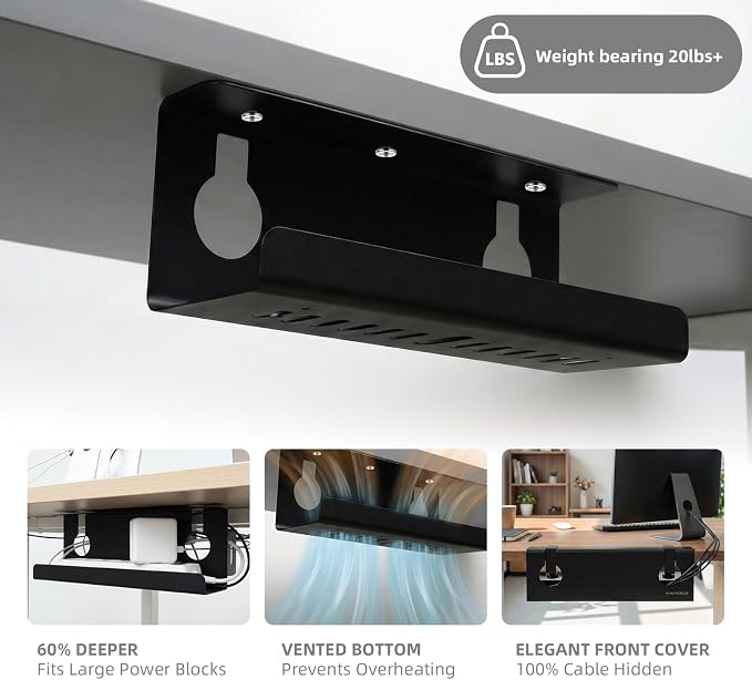 Under Desk Cable Management Tray No Drill, 17" Cable Organizer with Clamp - Image 6