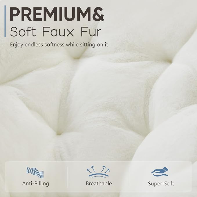 DUMOS Faux Fur Saucer Chair, Foldable Comfy Chair for Bedroom, White | Lounge XL Moon Mushroom Style, Circle Round Oversized Accent Seat, Gaming Dorm Small Spaces, Comfortable Modern - Image 6
