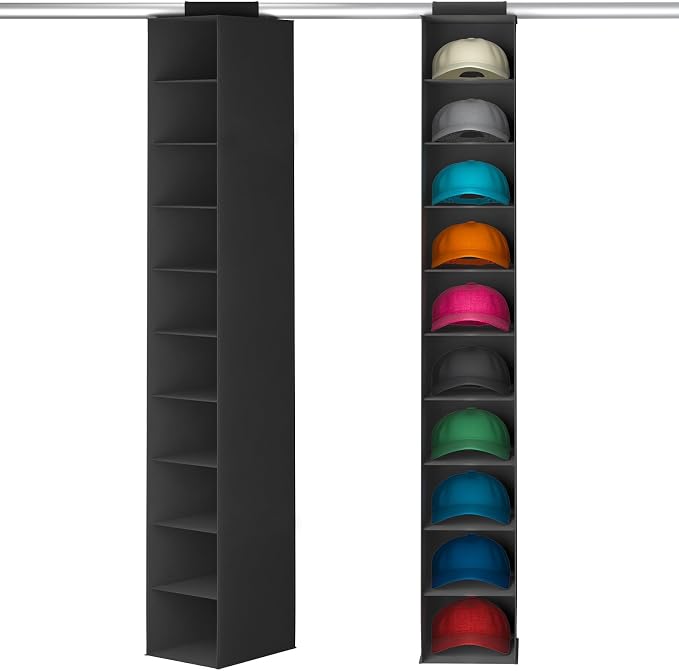 Lifewit 10 Section Hanging Hat Organizer for Baseball Caps, Black, 1 Pack by Lifewit