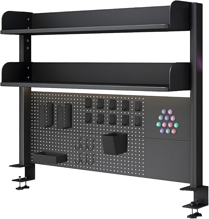 Clamp On Desk Shelf Organizer with Pegboard,Black,31.5in | Computer Desk Accessories For Gaming Desk, Clamp-On Desktop Shelving System,for Home Office Dorm Gaming Desk by jvsufuik