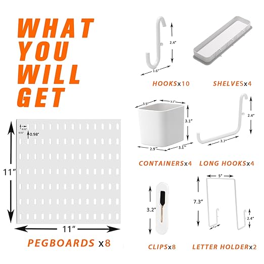 Pegboard Combination Kit, 8 Peg Boards and 30 Accessories Modular Hanging Black Pegboard for Walls, Office Wall Organizer, Keys Holder on Wall, Nursery Storage, 44"x22" Black - Image 3