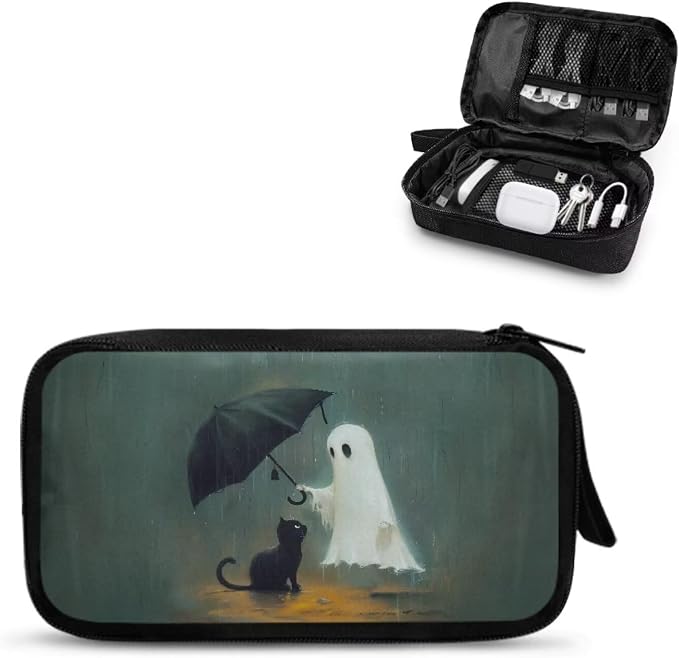 Halloween Ghost and Cat Print Electronic Organizer Travel Organizer Bag Electronics Accessories Cases Storage Bag Waterproof for Cable USB SD Card Power Bank Earphone by Unknown
