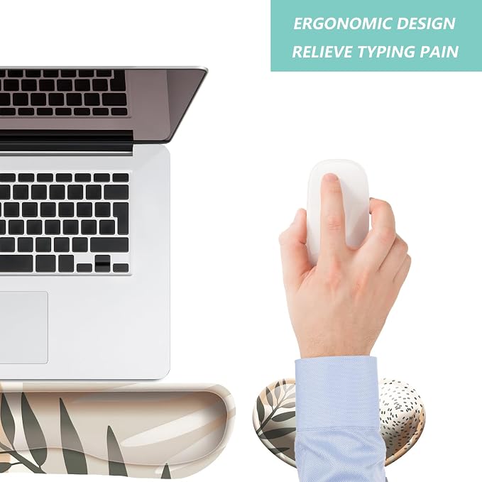 Keyboard Wrist Rest Mouse Wrist Support Set, Memory Foam Wrist Rest Pad for Computer Laptop Keyboard Mouse, Ergonomic Wrist Cushion Support for Typing Pain Relief, Gaming Home Office, Leaves Buff - Image 7