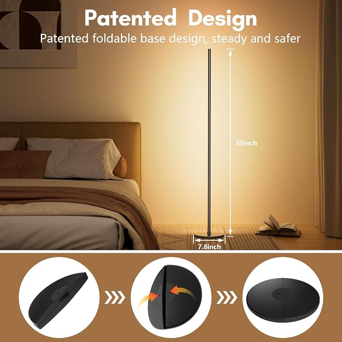 Bright LED RGB+IC Corner Floor Lamp with App, Remote Control Obsidian Black - Image 6