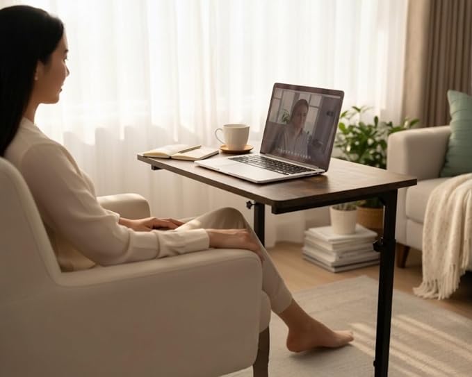 Height Adjustable C-Shaped Sofa Side Table, Laptop Table for Couch & Bed, Rustic Brown - Image 11