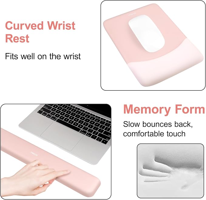 MOSISO Keyboard Mouse Pad Set, Large Gaming Mouse Pad&Keyboard Wrist Rest | Rectangular Mousepad with Wrist Rest&Coaster, Ergonomic Non-Slip&Easy Typing Pad with Curved Silicone Lining, Baby Pink - Image 5