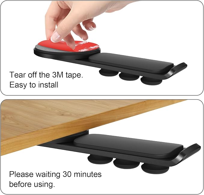 Headphone Stand - 360 Degree Rotating Adhesive Under Desk Headset Holder with 2 Cord Holder Clips (Black) - Image 6
