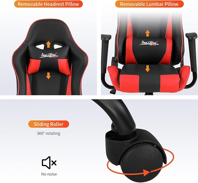 Gaming Chair Office Chair Desk Chair with Lumbar Support Headrest Armrest Task Rolling Swivel Ergonomic E-Sports Adjustable PC Gamer Chair (Red) - Image 7