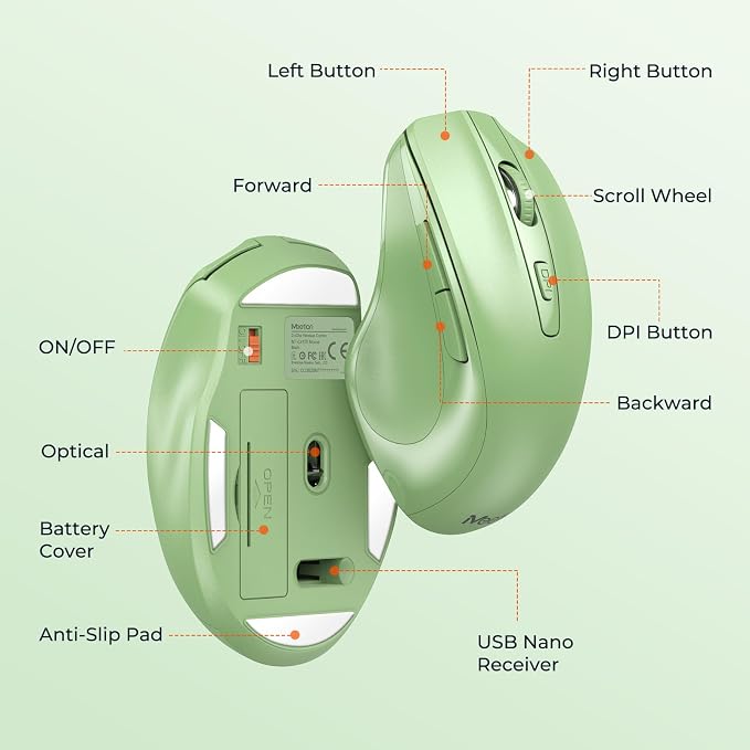 MEETION Wireless Keyboard and Mouse Combo, Full-Size with Wrist Rest, Green - Image 5
