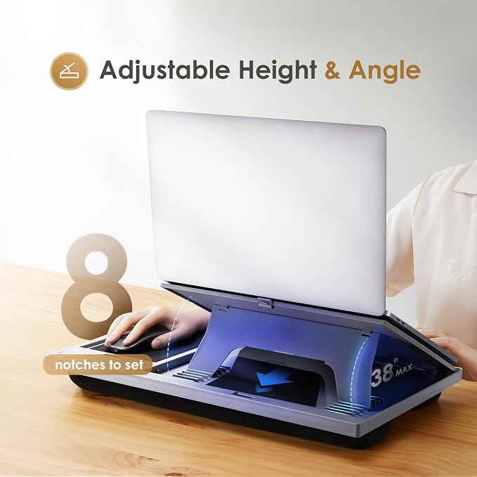 LORYERGO Adjustable Laptop Desk with Cushion, Mouse Pad & Cellphone Slot - Laptop Stand for Bed & Couch, Riser for Home & Office (Grey) - Image 2