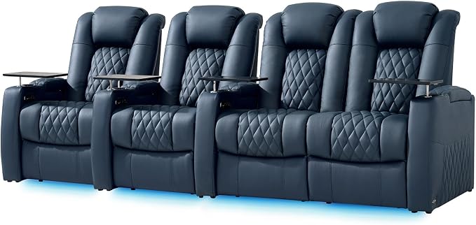 comfiroom Top-Grain Leather Home Theater Seating, Dual-Motor Power Recliner by comfiroom