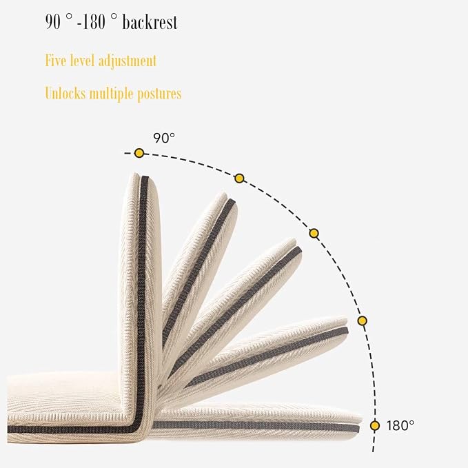 Floor Chair with Back Support, Foldable Lazy Sofa Chair for Adults, Adjustable Corduroy Gaming Reading Chair, Ergonomic Seat Cushion for Bedroom Bay Window Tatami Living Room, Beige - Image 7