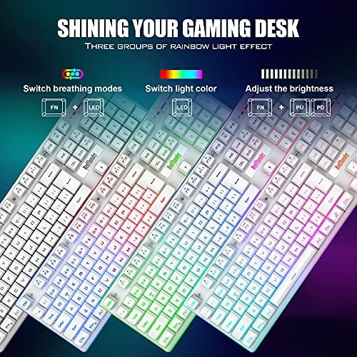 RedThunder K10 Wireless Gaming Keyboard and Mouse Combo, LED Backlit Rechargeable 3800mAh Battery, Mechanical Feel Anti-ghosting Keyboard + 7D 3200DPI Mice for PC Gamer (White) - Image 4