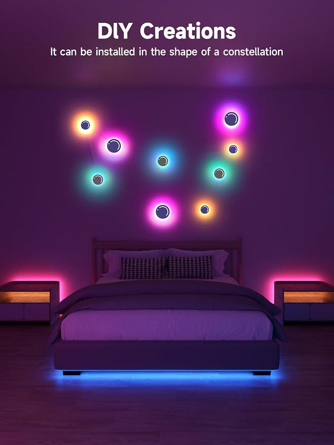 GIPOYENT Smart Wall Light, 9-Piece LED DIY Constellation Light, RGB Color Changing, Music Sync, App & Remote Control, Ambient Lighting for Bedroom, Living Room, Gaming, and Home Decor - Image 4