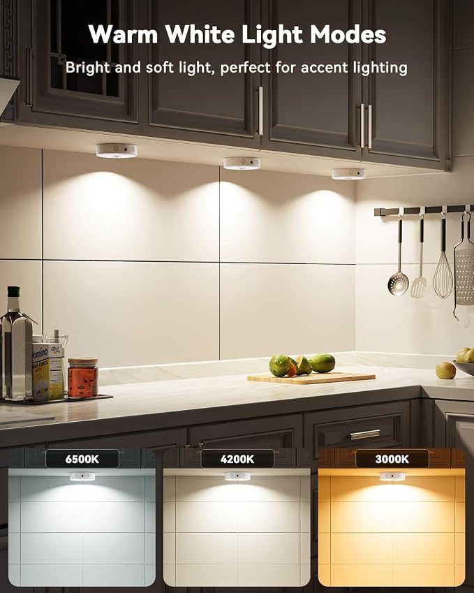 LENOMA Puck Lights with Remote 4 Pack Rechargeable Under Cabinet Lighting - Image 2