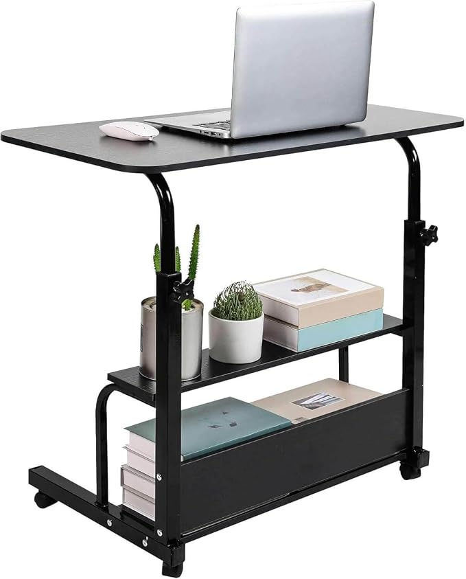 Adjustable Height Mobile Computer Desk with Wheels Black 31.5X15.7 Inches by Dekhaoxe