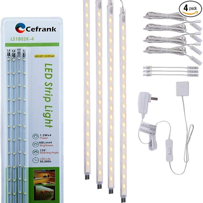 Cefrank Display Lights, 16" LED Light Bar, 4-Pack Linkable Warm White Kit by Cefrank