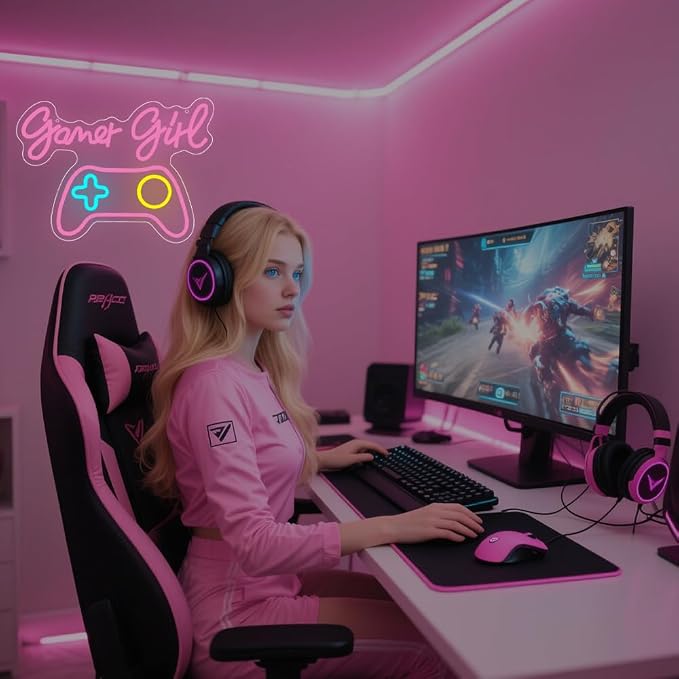 Gamer Neon Sign,Gaming Neon Sign for Gamer Room Decor LED Lights Girl's Bedroom Wall Decor Gamepad Dimmable Neon Gaming Sign for Party Decorations Girl Gifts USB Powered(15.4"*11.4") - Image 2