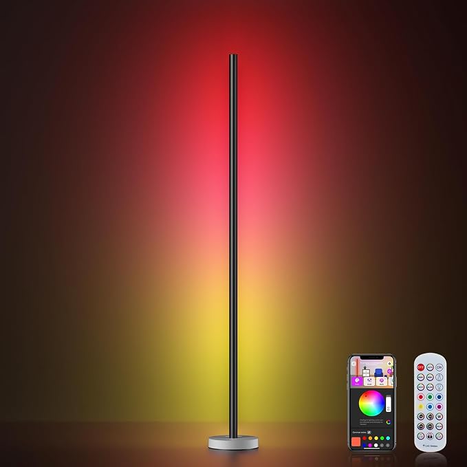 OIYN Smart RGBICW LED Corner Floor Lamp - 16 Million DIY Colors, 68+ Scenes, Music Sync, App & Remote Control, Color-Changing Ambient Lighting for Living Rooms, Bedrooms, and Gaming Rooms, Grey by ShineYourWolrd
