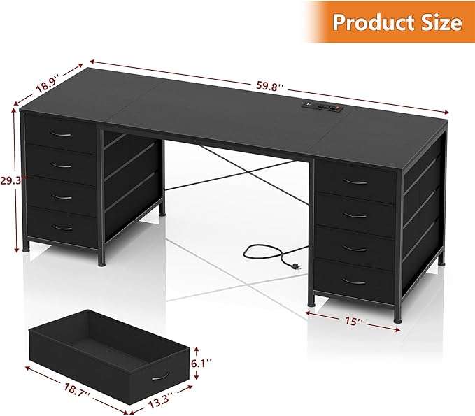 60 Inch Computer Desk with 8 Drawers for Home Office, Bedroom, Living Room - Image 2