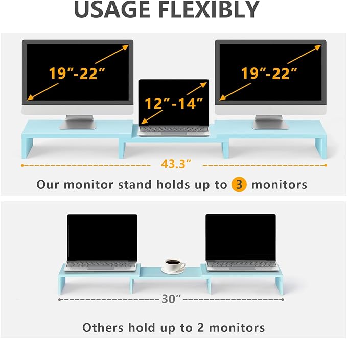 TAVR Dual Monitor Stand Riser, Wooden Computer Monitor Stand for 2 Monitors - Image 5