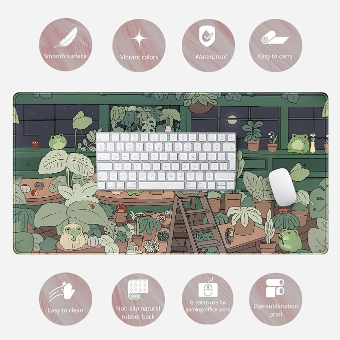 Cute Frog Mouse Pad Desk Pad Kawaii Green Desk Frog Decor Large Mouse Pad | Large Gaming Mouse Pad for Desk Computer Keyboard Laptop, Home Office Accessories for Girl (31.5x15.7 in)-with Stitched Eges - Image 6