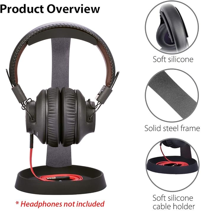 Avantree HS102 - Metal Headphone Stand with Cable Holder | Sturdy metal and silicone desktop stand keeps headphones secure while the. - Image 3