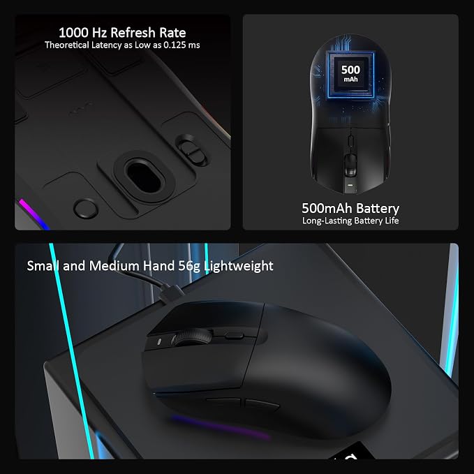 AJAZZ AJ139 V2 MC Wireless Gaming Mouse with RGB Charging Dock, 66g Ultra-Lightweight Tri-Mode Optical Mouse, 12000 DPI PAW3311 Sensor, Ergonomic Rechargeable Gaming Mouse for PC/Mac - Black - Image 4