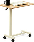 Adjustable Overbed Table with Wheels, Pneumatic Height Lift Rolling Bedside Table, Standing Desk for Home & Office Use, Ideal for Seniors & Limited Mobility(Walnut White) by Unknown