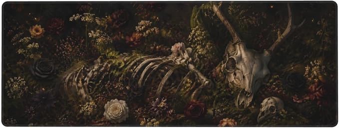 Dark Floral Skull Large Mouse Pad Desk Mat Non Slip Rubber Base Stitched Edges Office Gaming by Unknown