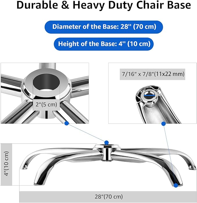 Mastery Mart Office Chair Base Replacement, 28 Inch Heavy Duty(2500 Lbs) Metal Leg, Reinforced to Repair Swivel Gaming Chair Bottom Part with Universal Caster and Gas Cylinder Size (Silver) - Image 3