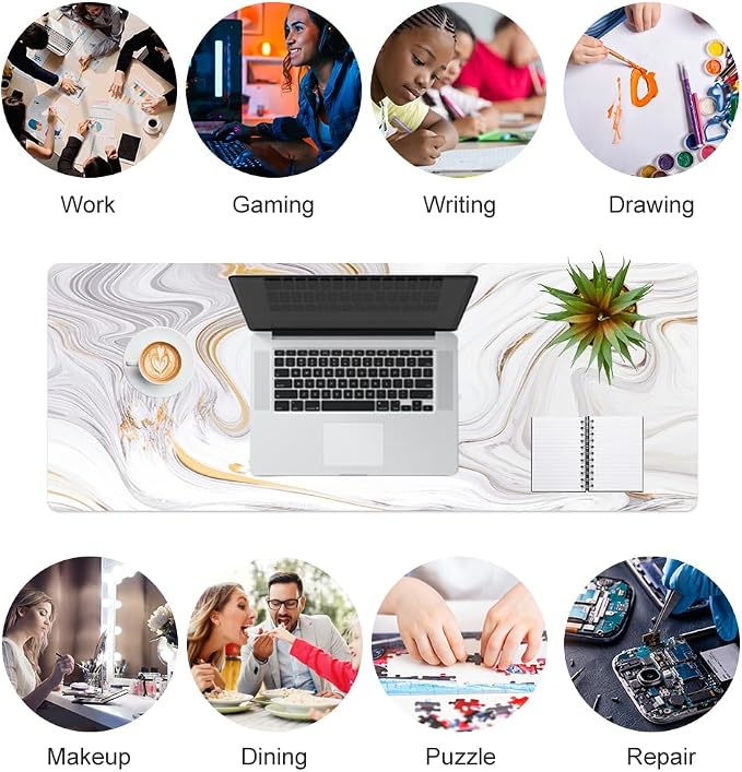 QiyI PU Leather Large Mouse Pad, 31.5" x 11.8", Gold Grey Striped | Desk Décor Accessories, Extended Size, Waterproof & Easy to Clean, Smooth Surface, Non Slip Desk Organization - Image 7