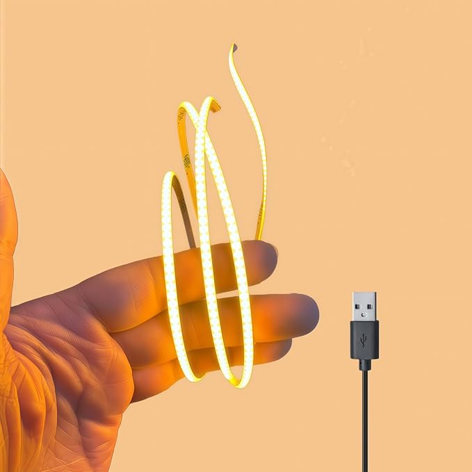 Ultra-Narrow 3mm USB COB LED Strip Lights Self-Adhesive, Kitchen Cabinets, Bedroom, Gaming Desk (4000k Natural White, 3ft) by Unknown