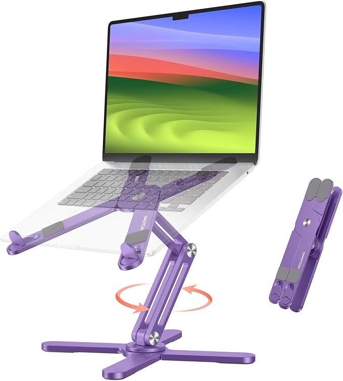 OMOTON LA10 360° Rotating Laptop Stand Riser Foldable for Desk, Purple | Aluminium Aolly, Tool-free Adjustable Height Angles, Collaborative Work, Easy Storage, Fits 11"-17" MacBook Pro/Air, Dell, HP by OMOTON