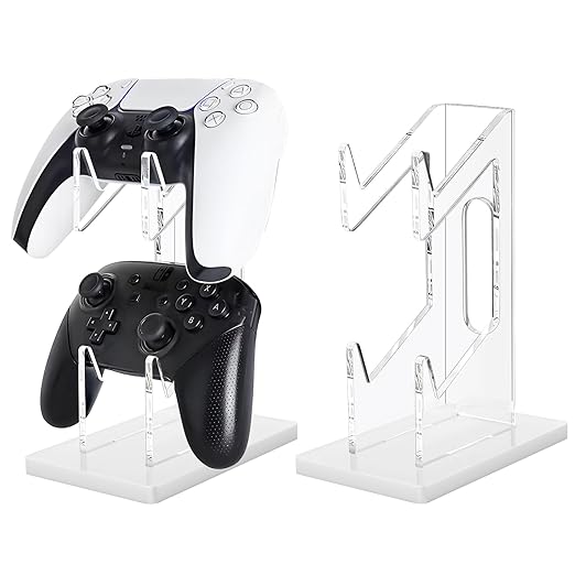 FYY Game Controller Holder 2 Tiers - Universal Dual Controller Stand with Headphone Holder, Acrylic White Display Stand Compatible with Nintendo Switch Xbox PS5 PS4, Desk Mount by FYY