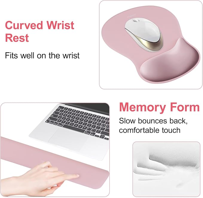MOSISO Wrist Rest Support for Mouse Pad & Keyboard Set, Pink - Image 4