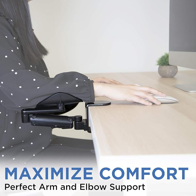 Mount-It! Adjustable Arm Rest for Desk, Ergonomic Elbow & Forearm Support, Height Adjustable Full Motion Rotating Desk Arm with Clamp-On Base for Computer & Keyboard Use, Steel Construction (MI-7145) - Image 3