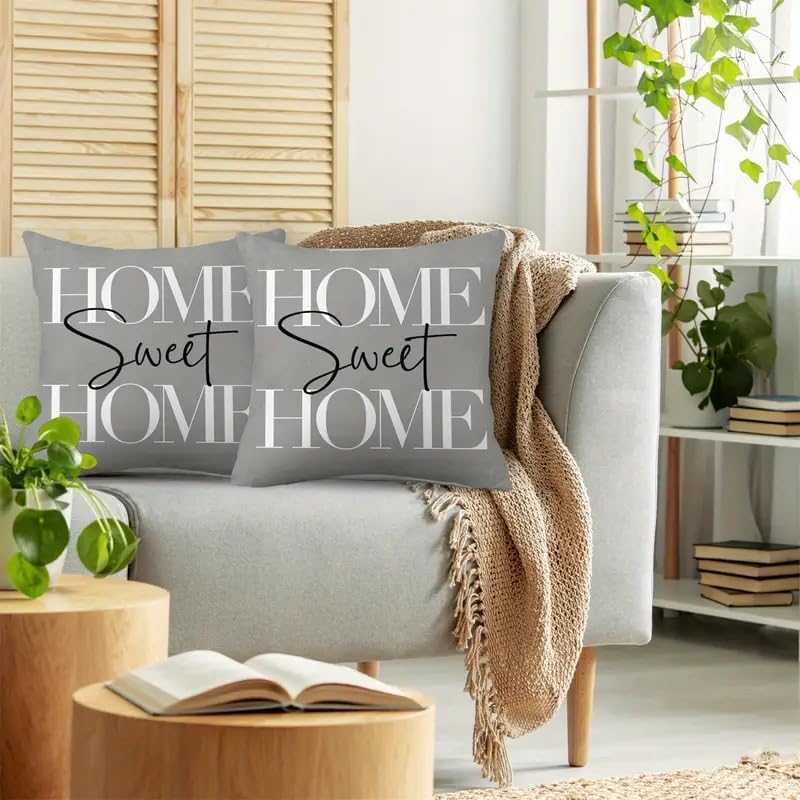 2pcs Modern Home Sweet Home Throw Pillow Cover, Decorative Gray Cushion Case with Typography Design, Square，18x18 Pillows Linen Pillowcase - Image 5