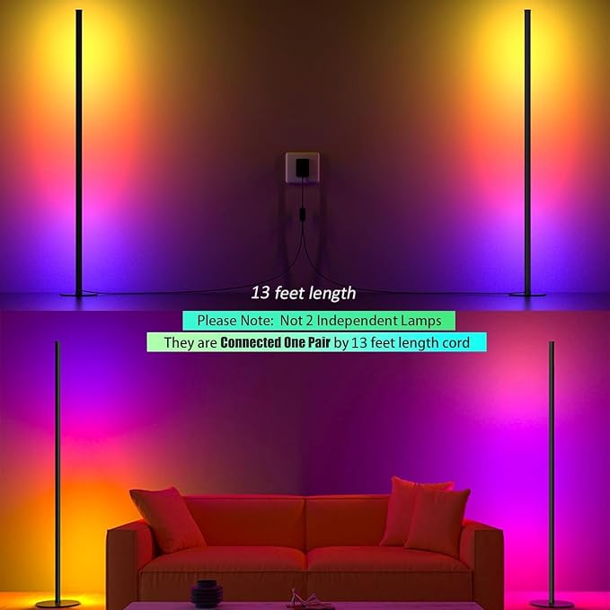 LED Corner Floor Lamp, Ambient Lighting One Connected Pair - Image 2