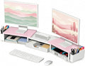 OPNICE Desk Organizers and Accessories, Dual Monitor Stand Riser with Drawer and 2 Pen Holders, Desk Shelf Computer Racks for Office Workspace Organizers, Desktop Organization (Pink-White) by OPNICE