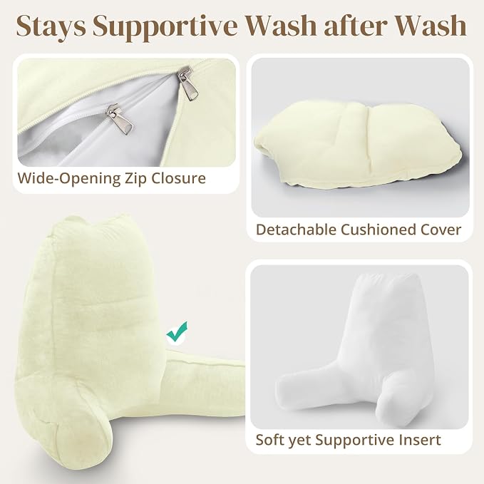 Sasttie Reading Pillow for Bed, Back Pillow for Sitting Up, Cream - Image 6